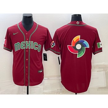 Men's Mexico Baseball 2023 Red World Baseball Big Logo With Patch Classic Stitched Jersey Men's Mexico Baseball 2023 Red World Baseball Big Logo With Patch Classic Stitched Jersey