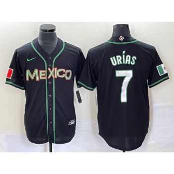 Men's Mexico Baseball #7 Julio Urias 2023 Black World Baseball With Patch Classic Stitched Jersey