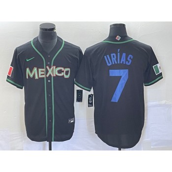 Men's Mexico Baseball #7 Julio Urias 2023 Black World Baseball With Patch Classic Stitched Jersey