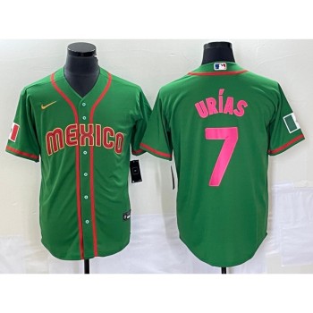 Men's Mexico Baseball #7 Julio Urias 2023 Green World Baseball With Patch Classic Stitched Jersey