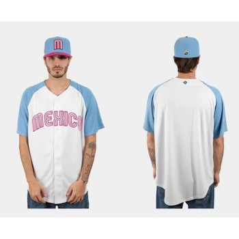 Men's Mexico Baseball Blank 2023 White Blue World Baseball Classic Stitched Jersey Men's Mexico Baseball Blank 2023 White Blue World Baseball Classic Stitched Jersey