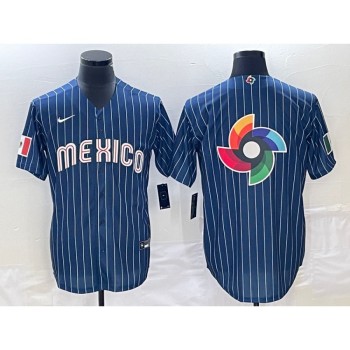 Men's Mexico Baseball Navy Team Big Logo World Baseball Classic Stitched Jersey 001 Men's Mexico Baseball Navy Team Big Logo World Baseball Classic Stitched Jersey 001