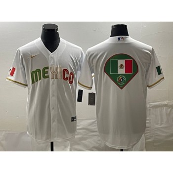 Men's Mexico Baseball White 2023 World Baseball Classic Team Big Logo Stitched Jersey Men's Mexico Baseball White 2023 World Baseball Classic Team Big Logo Stitched Jersey