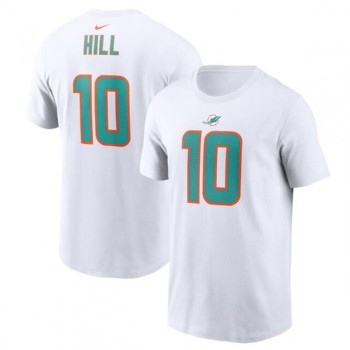 Men's Miami Dolphins #10 Tyreek Hill 2022 White Name & Number T-Shirt Men's Miami Dolphins #10 Tyreek Hill 2022 White Name & Number T-Shirt
