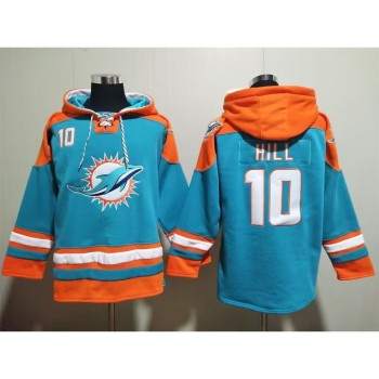 Men's Miami Dolphins #10 Tyreek Hill Aqua Lace-Up Pullover Hoodie Men's Miami Dolphins #10 Tyreek Hill Aqua Lace-Up Pullover Hoodie