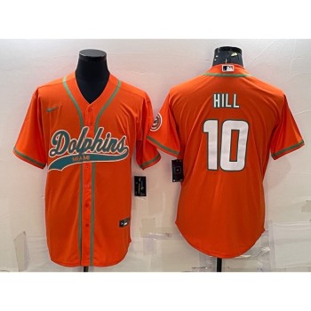 Men's Miami Dolphins #10 Tyreek Hill Orange With Patch Cool Base Stitched Baseball Jersey Men's Miami Dolphins #10 Tyreek Hill Orange With Patch Cool Base Stitched Baseball Jersey