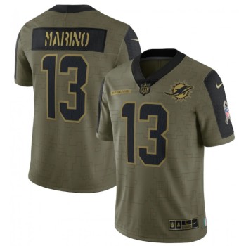 Men's Miami Dolphins #13 Dan Marino 2021 Olive Salute To Service Limited Stitched Jersey Men's Miami Dolphins #13 Dan Marino 2021 Olive Salute To Service Limited Stitched Jersey