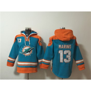 Men's Miami Dolphins #13 Dan Marino Aqua Ageless Must-Have Lace-Up Pullover Hoodie Men's Miami Dolphins #13 Dan Marino Aqua Ageless Must-Have Lace-Up Pullover Hoodie
