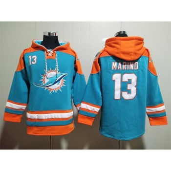 Men's Miami Dolphins #13 Dan Marino Aqua Lace-Up Pullover Hoodie Men's Miami Dolphins #13 Dan Marino Aqua Lace-Up Pullover Hoodie