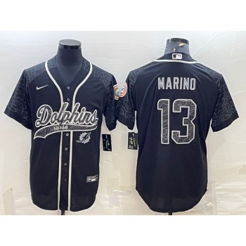 Men's Miami Dolphins #13 Dan Marino Black Reflective With Patch Cool Base Stitched Baseball Jersey Men's Miami Dolphins #13 Dan Marino Black Reflective With Patch Cool Base Stitched Baseball Jersey