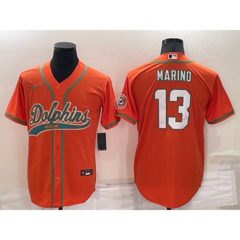 Men's Miami Dolphins #13 Dan Marino Orange Cool Base Stitched Baseball Jersey Men's Miami Dolphins #13 Dan Marino Orange Cool Base Stitched Baseball Jersey
