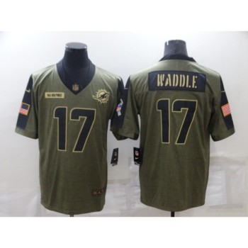Men's Miami Dolphins #17 Jaylen Waddle 2021 Olive Salute To Service Limited Stitched Jersey Men's Miami Dolphins #17 Jaylen Waddle 2021 Olive Salute To Service Limited Stitched Jersey