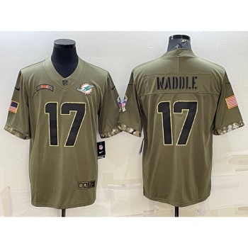 Men's Miami Dolphins #17 Jaylen Waddle 2022 Olive Salute To Service Limited Stitched Baseball Jersey Men's Miami Dolphins #17 Jaylen Waddle 2022 Olive Salute To Service Limited Stitched Baseball Jersey