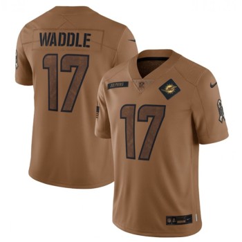Men's Miami Dolphins #17 Jaylen Waddle 2023 Brown Salute To Service Limited Stitched Football Jersey Men's Miami Dolphins #17 Jaylen Waddle 2023 Brown Salute To Service Limited Stitched Football Jersey