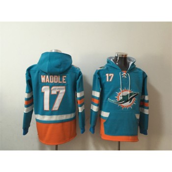 Men's Miami Dolphins #17 Jaylen Waddle Aqua Lace-Up Pullover Hoodie Men's Miami Dolphins #17 Jaylen Waddle Aqua Lace-Up Pullover Hoodie