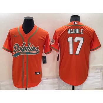 Men's Miami Dolphins #17 Jaylen Waddle Orange Cool Base Stitched Baseball Jersey Men's Miami Dolphins #17 Jaylen Waddle Orange Cool Base Stitched Baseball Jersey