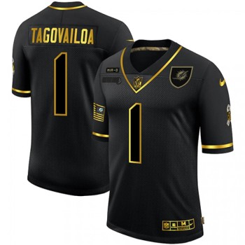 Men's Miami Dolphins #1 Tua Tagovailoa 2020 Black/Gold Salute To Service Limited Stitched Jersey Men's Miami Dolphins #1 Tua Tagovailoa 2020 Black/Gold Salute To Service Limited Stitched Jersey