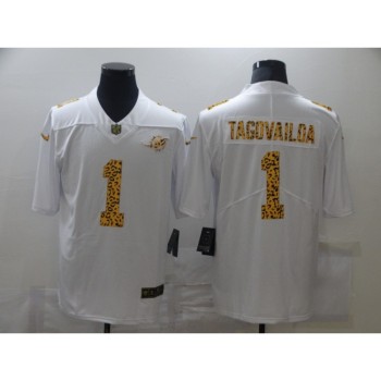 Men's Miami Dolphins #1 Tua Tagovailoa 2020 White Leopard Print Fashion Limited Stitched Jersey Men's Miami Dolphins #1 Tua Tagovailoa 2020 White Leopard Print Fashion Limited Stitched Jersey
