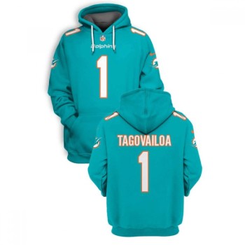 Men's Miami Dolphins #1 Tua Tagovailoa 2021 Aqua Pullover Hoodie Men's Miami Dolphins #1 Tua Tagovailoa 2021 Aqua Pullover Hoodie
