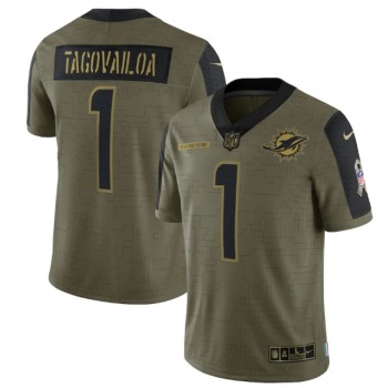 Men's Miami Dolphins #1 Tua Tagovailoa 2021 Olive Salute To Service Limited Stitched Jersey Men's Miami Dolphins #1 Tua Tagovailoa 2021 Olive Salute To Service Limited Stitched Jersey