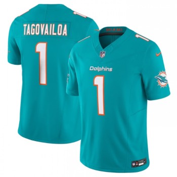 Men's Miami Dolphins #1 Tua Tagovailoa Aqua 2023 F.U.S.E Vapor Limited Stitched Football Jersey Men's Miami Dolphins #1 Tua Tagovailoa Aqua 2023 F.U.S.E Vapor Limited Stitched Football Jersey
