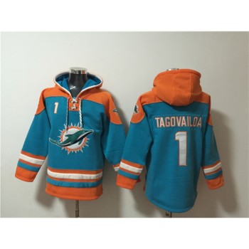 Men's Miami Dolphins #1 Tua Tagovailoa Aqua Lace-Up Pullover Hoodie Men's Miami Dolphins #1 Tua Tagovailoa Aqua Lace-Up Pullover Hoodie