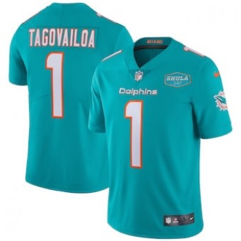 Men's Miami Dolphins #1 Tua Tagovailoa Aqua With 347 Shula Patch 2020 Vapor Untouchable Limited Stitched NFL Jersey Men's Miami Dolphins #1 Tua Tagovailoa Aqua With 347 Shula Patch 2020 Vapor Untouchable Limited Stitched NFL Jersey