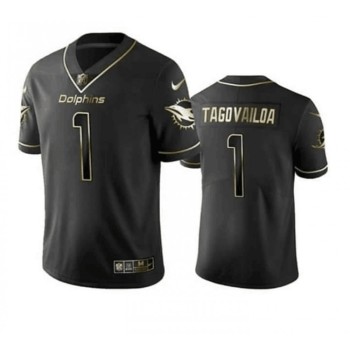 Men's Miami Dolphins #1 Tua Tagovailoa Black Golden Stitched NFL Jersey Men's Miami Dolphins #1 Tua Tagovailoa Black Golden Stitched NFL Jersey