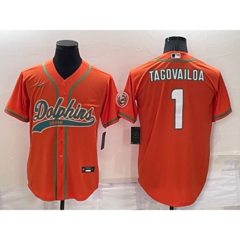 Men's Miami Dolphins #1 Tua Tagovailoa Orange Cool Base Stitched Baseball Jersey Men's Miami Dolphins #1 Tua Tagovailoa Orange Cool Base Stitched Baseball Jersey