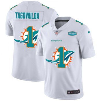 Men's Miami Dolphins #1 Tua Tagovailoa White 2020 Shadow Logo With 347 Shula Patch Limited Stitched Jersey Men's Miami Dolphins #1 Tua Tagovailoa White 2020 Shadow Logo With 347 Shula Patch Limited Stitched Jersey