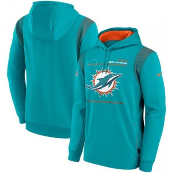 Men's Miami Dolphins 2021 Aqua Sideline Logo Performance Pullover Hoodie Men's Miami Dolphins 2021 Aqua Sideline Logo Performance Pullover Hoodie