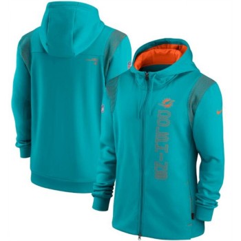 Men's Miami Dolphins 2021 Aqua Sideline Team Performance Full-Zip Hoodie Men's Miami Dolphins 2021 Aqua Sideline Team Performance Full-Zip Hoodie