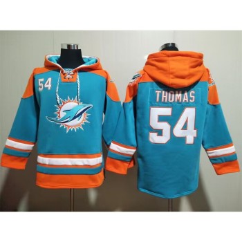 Men's Miami Dolphins #54 Zach Thomas Aqua Lace-Up Pullover Hoodie Men's Miami Dolphins #54 Zach Thomas Aqua Lace-Up Pullover Hoodie