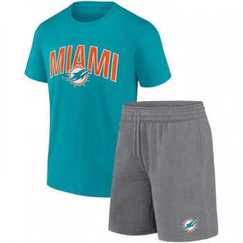 Men's Miami Dolphins Aqua/Heather Gray Arch T-Shirt & Shorts Combo Set Men's Miami Dolphins Aqua/Heather Gray Arch T-Shirt & Shorts Combo Set