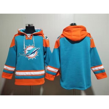 Men's Miami Dolphins Blank Aqua Lace-Up Pullover Hoodie Men's Miami Dolphins Blank Aqua Lace-Up Pullover Hoodie