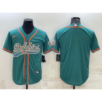 Men's Miami Dolphins Blank Aqua With Patch Cool Base Stitched Baseball Jersey Men's Miami Dolphins Blank Aqua With Patch Cool Base Stitched Baseball Jersey
