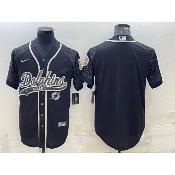 Men's Miami Dolphins Blank Black Reflective With Patch Cool Base Stitched Baseball Jersey Men's Miami Dolphins Blank Black Reflective With Patch Cool Base Stitched Baseball Jersey
