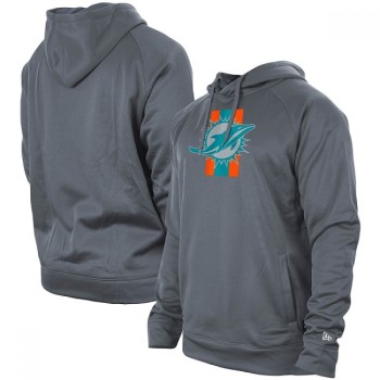 Men's Miami Dolphins Gray New Era Training Camp Raglan Pullover Hoodie Men's Miami Dolphins Gray New Era Training Camp Raglan Pullover Hoodie