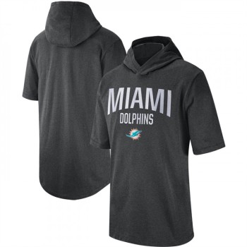 Men's Miami Dolphins Heathered Charcoal Sideline Training Hoodie Performance T-Shirt Men's Miami Dolphins Heathered Charcoal Sideline Training Hoodie Performance T-Shirt