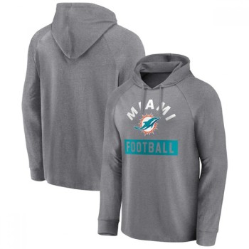 Men's Miami Dolphins Heathered Gray No Time Off Raglan Pullover Hoodie Men's Miami Dolphins Heathered Gray No Time Off Raglan Pullover Hoodie
