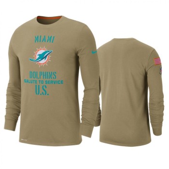 Men's Miami Dolphins Tan 2019 Salute to Service Sideline Performance Long Sleeve Shirt Men's Miami Dolphins Tan 2019 Salute to Service Sideline Performance Long Sleeve Shirt