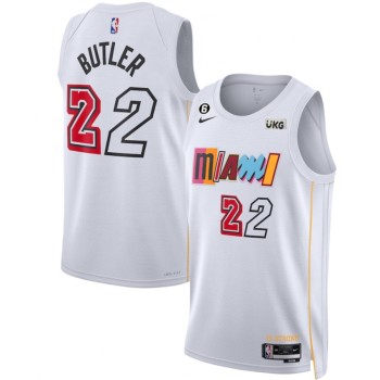 Men's Miami Heat #22 Jimmy Butler White 2022/23 City Edition With NO.6 Patch Stitched Jersey