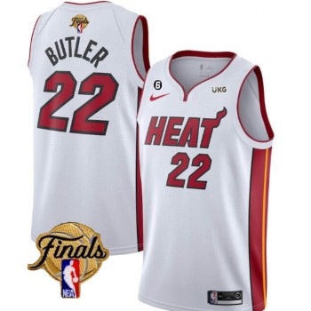 Men's Miami Heat #22 Jimmy Butler White 2023 Finals Association Edition With NO.6 Patch Stitched Basketball Jersey Men's Miami Heat #22 Jimmy Butler White 2023 Finals Association Edition With NO.6 Patch Stitched Basketball Jersey