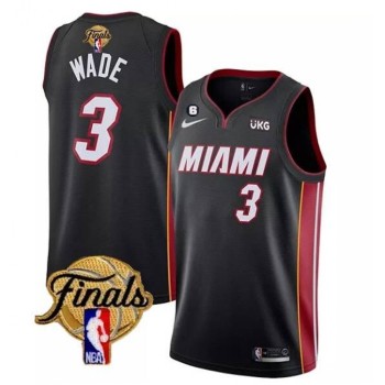 Men's Miami Heat #3 Dwyane Wade Black 2023 Finals Icon Edition With NO.6 Patch Stitched Basketball Jersey Men's Miami Heat #3 Dwyane Wade Black 2023 Finals Icon Edition With NO.6 Patch Stitched Basketball Jersey