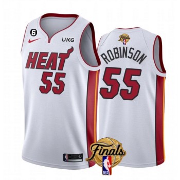 Men's Miami Heat #55 Duncan Robinson White 2023 Finals Association Edition With NO.6 Patch Stitched Basketball Jersey Men's Miami Heat #55 Duncan Robinson White 2023 Finals Association Edition With NO.6 Patch Stitched Basketball Jersey