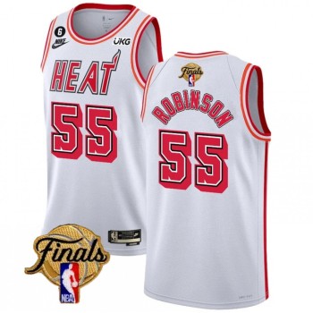Men's Miami Heat #55 Duncan Robinson White 2023 Finals Classic Edition With NO.6 Patch Stitched Basketball Jersey Men's Miami Heat #55 Duncan Robinson White 2023 Finals Classic Edition With NO.6 Patch Stitched Basketball Jersey