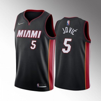 Men's Miami Heat #5 Nikola Jovic 2022 Black Icon Edition 75th Anniversary Stitched Basketball Jersey Men's Miami Heat #5 Nikola Jovic 2022 Black Icon Edition 75th Anniversary Stitched Basketball Jersey
