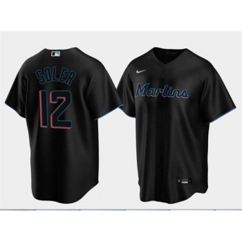 Men's Miami Marlins #12 Jorge Soler Black Cool Base Stitched Jersey