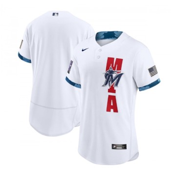 Men's Miami Marlins Blank 2021 White All-Star Flex Base Stitched MLB Jersey