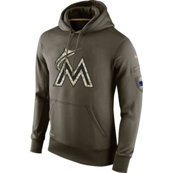 Men's Miami Marlins Olive Salute To Service KO Performance Hoodie